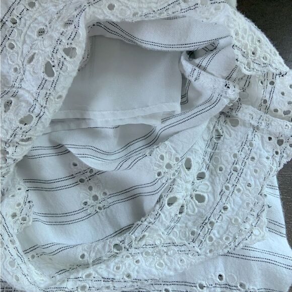 AMERICAN EAGLE Wide Leg Cropped Embroidered Crochet Beach Pants Black Stripe XS - Picture 10 of 15